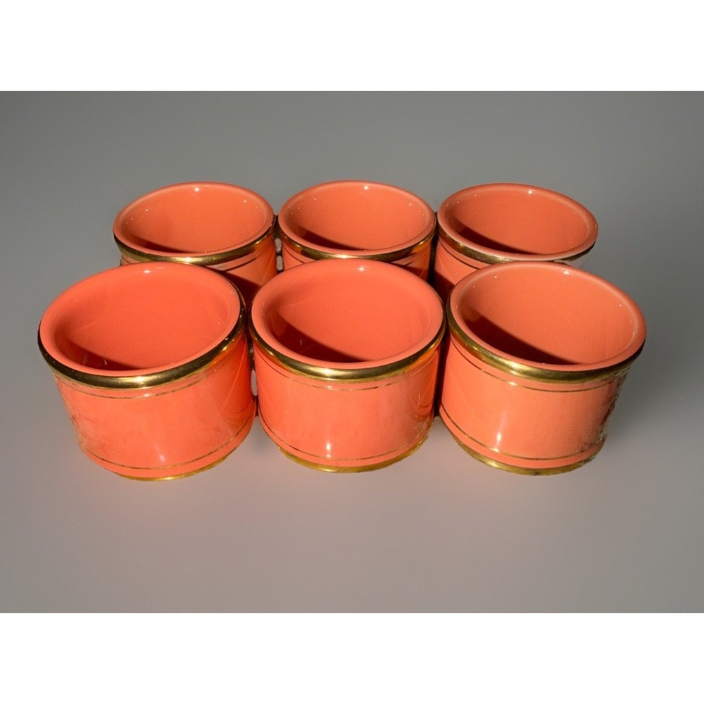 Vtg Fitz & Floyd Renaissance 6 Piece Napkin Ring Set 1.5" Peach Coral Gold Trim - Picture 2 of 3